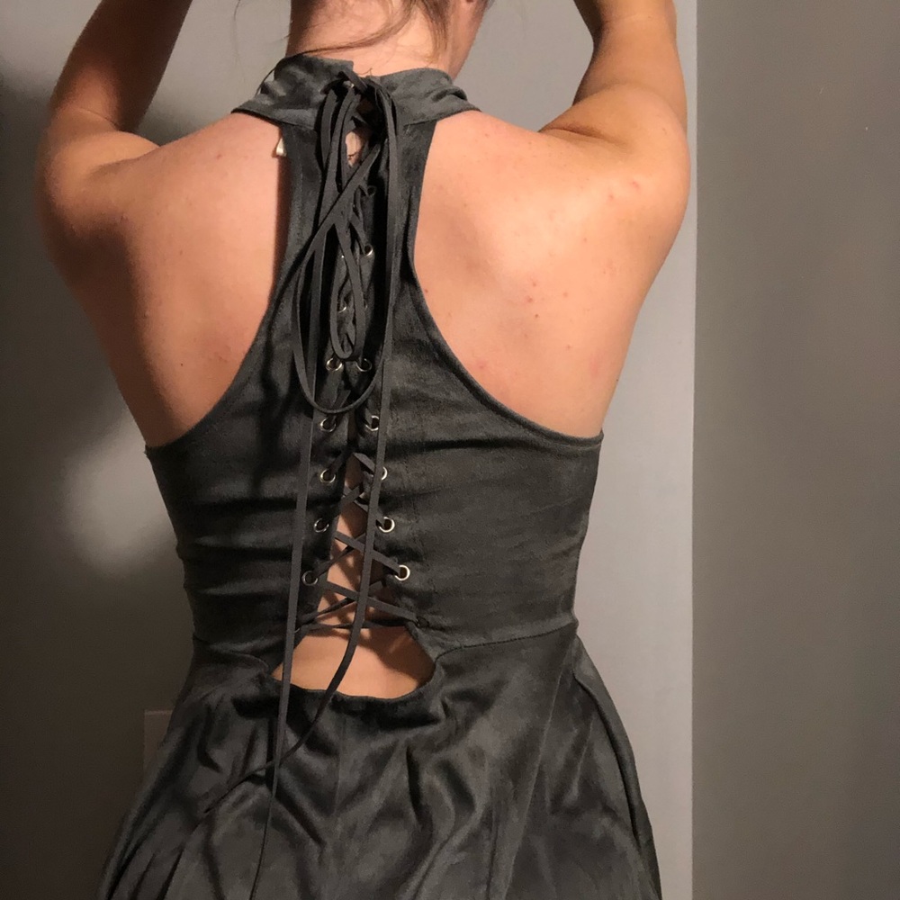 Suede lace up back dress